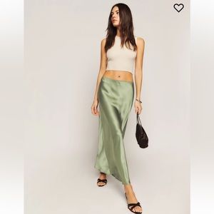 Reformation Layla Silk Skirt Artichoke